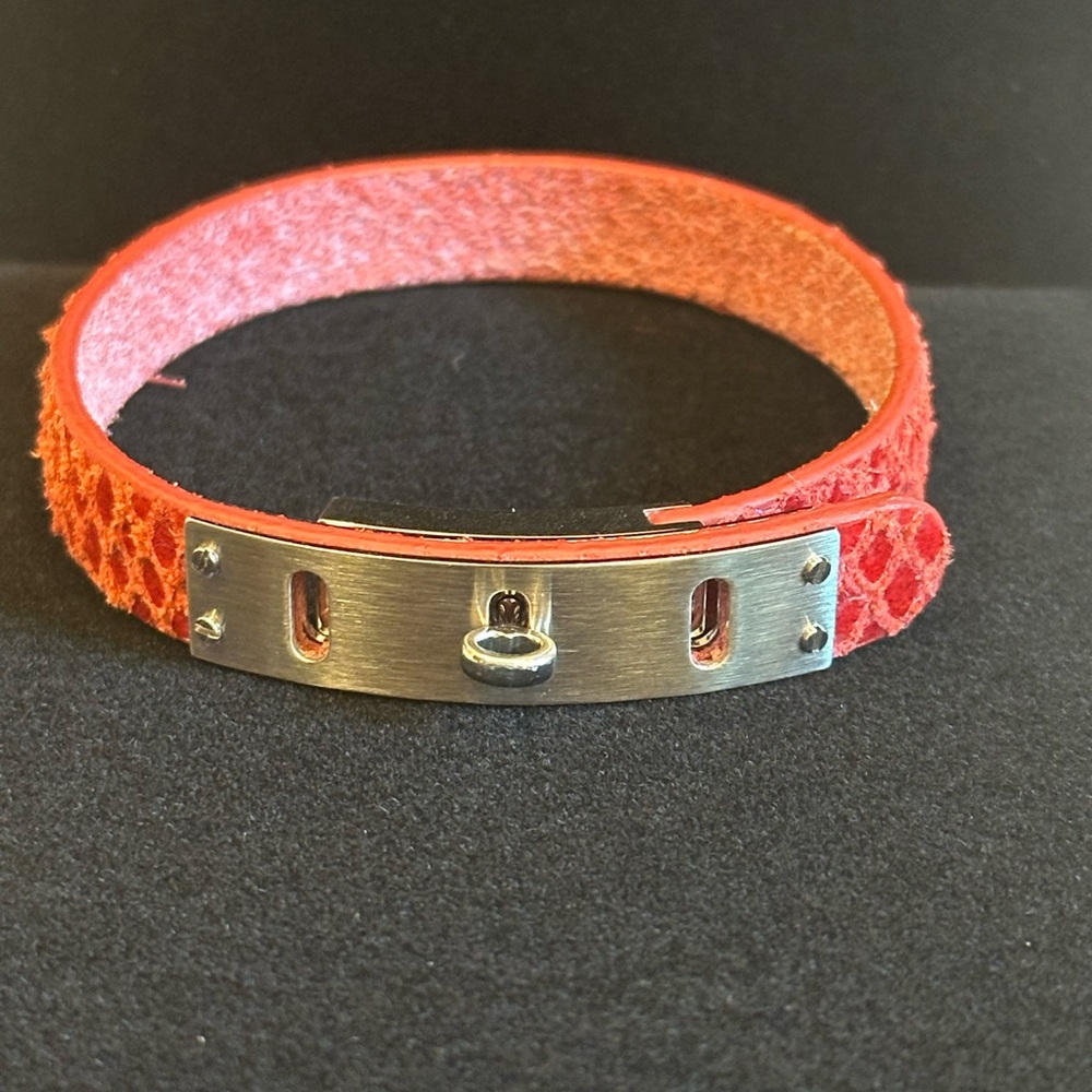 Fossil Pink Textured Wrap Bracelet with Silver Buckle